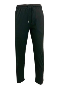 U379   Custom made pure black sweatpants design rubber band pants with zipper pocket at the back and zipper pocket at the side front view